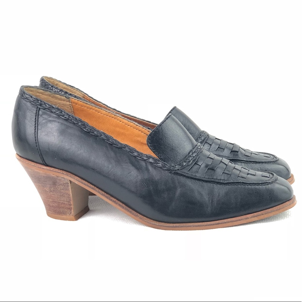 Vintage Latinas Black Leather Heels w/ wood heel - Picture 1 of 8
